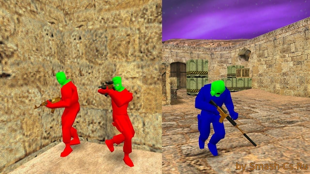 Red and blue models with green heads for CS 1.6